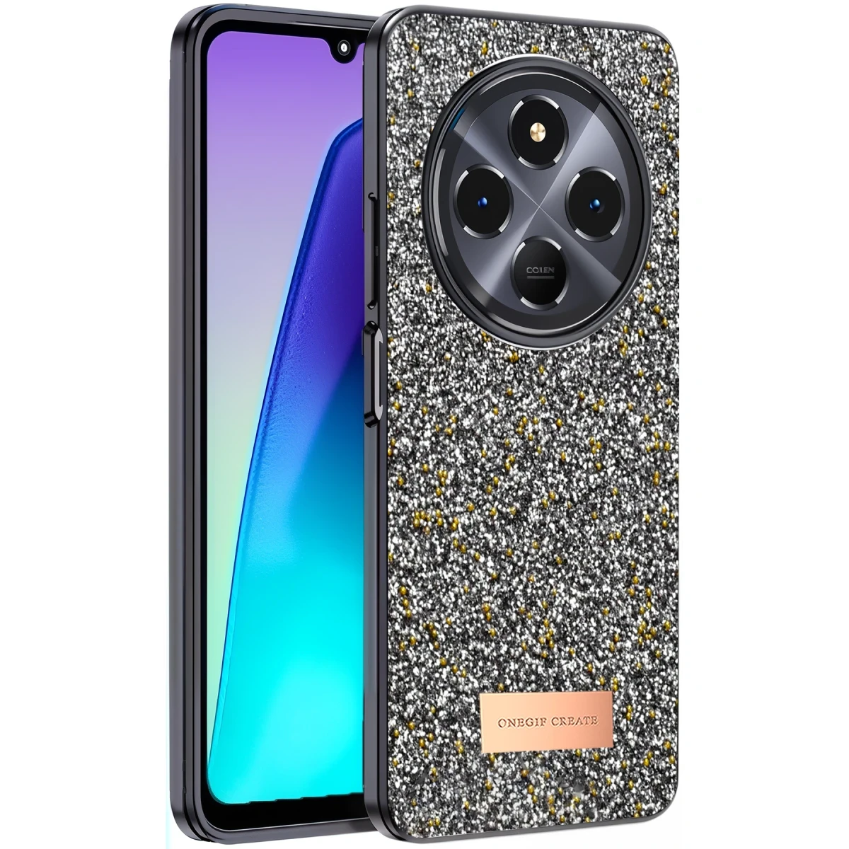 Onegif Xiaomi Redmi 14C Bright Simli Kapak - Gümüş