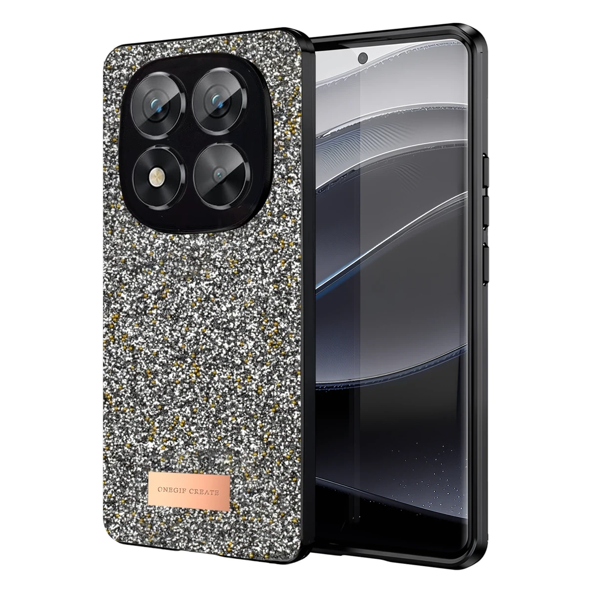 Onegif Xiaomi Redmi Note 14 Pro 5G Bright Simli Kapak - Gümüş
