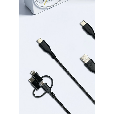 Santa Barbara Polo Racquet Club Basil 3in1 USB to Type-C Lightning ve Micro Çıkışlı Data Şarj Kablosu - Siyah