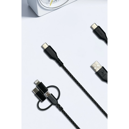 Santa Barbara Polo Racquet Club Basil 3in1 USB to Type-C Lightning ve Micro Çıkışlı Data Şarj Kablosu - Siyah