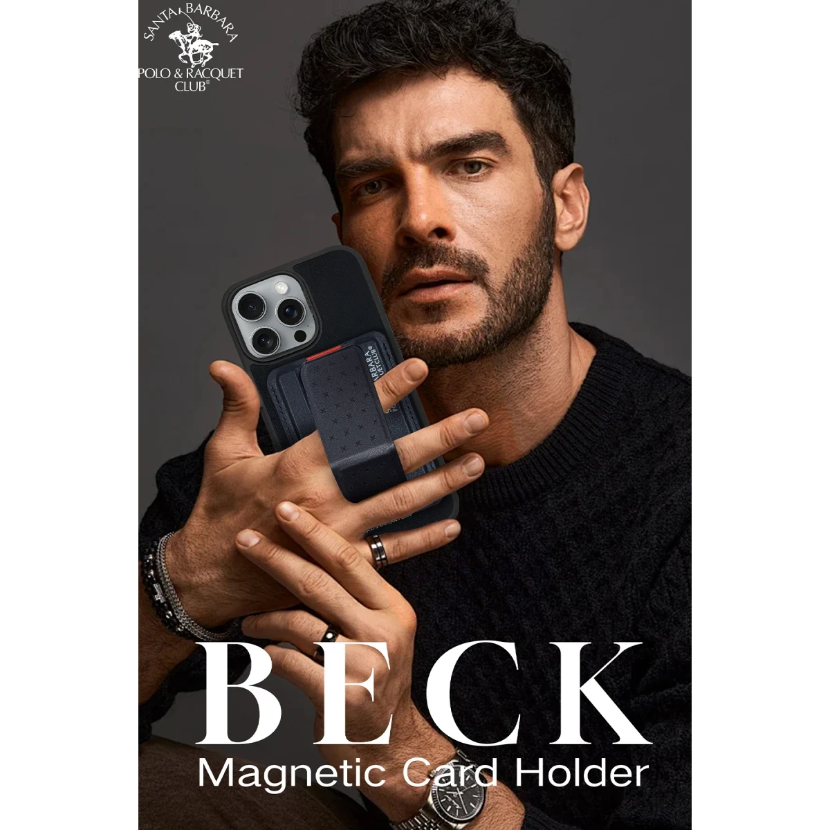 Santa Barbara Polo Racquet Club Beck Serisi Stant Özellikli Magsafe Kartlık - Gri