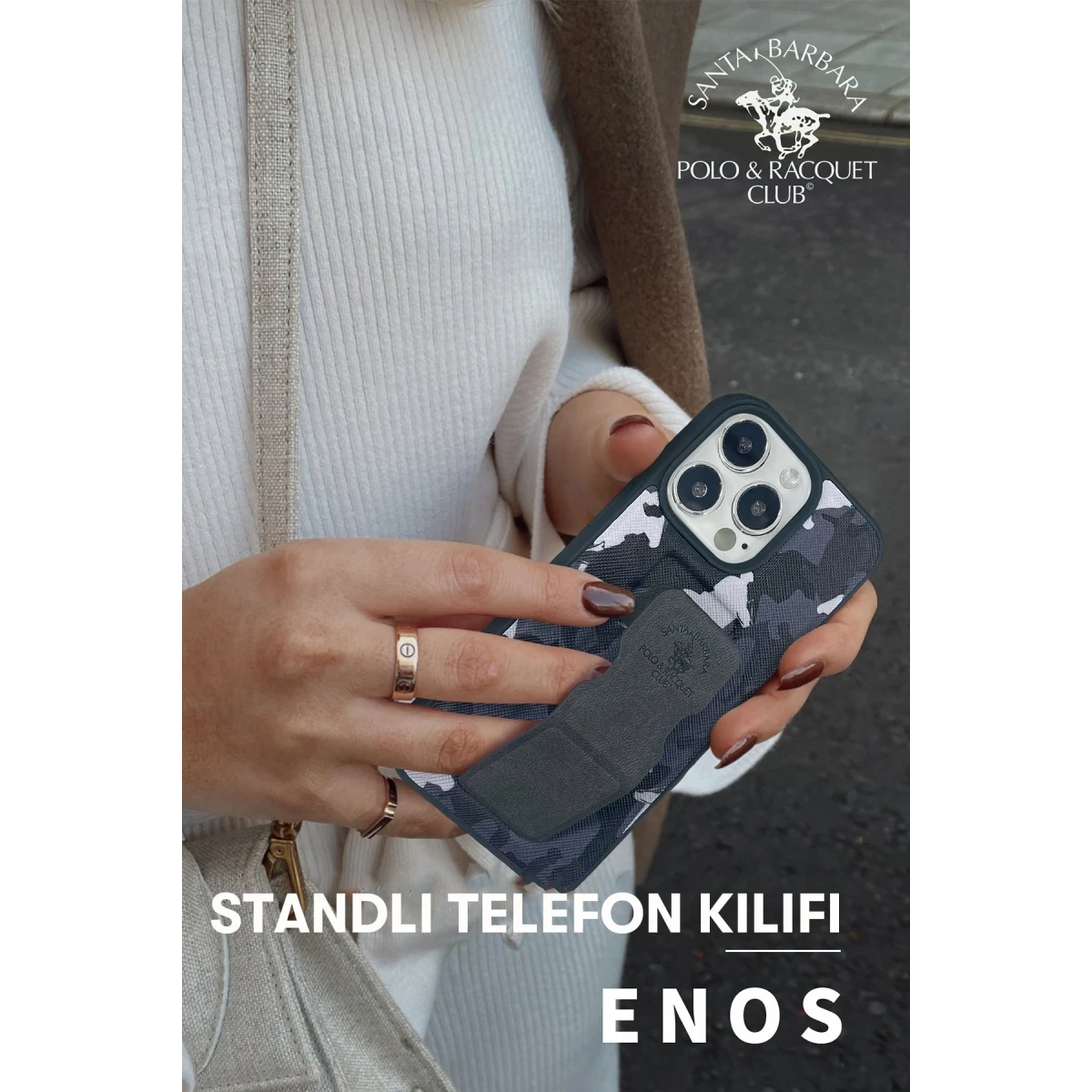 Santa Barbara Polo Racquet Club Apple iPhone 13 Pro Max Enos Standlı Kapak - Yeşil