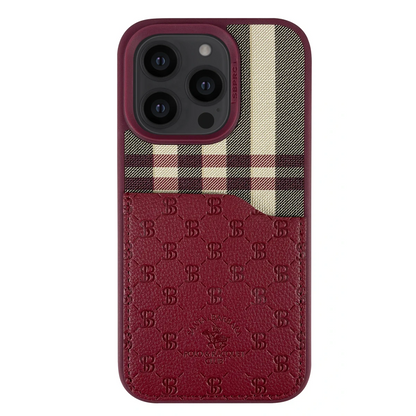 Santa Barbara Polo Racquet Club Apple iPhone 13 Pro Max Plaid Kartvizitli Kapak - Kırmızı