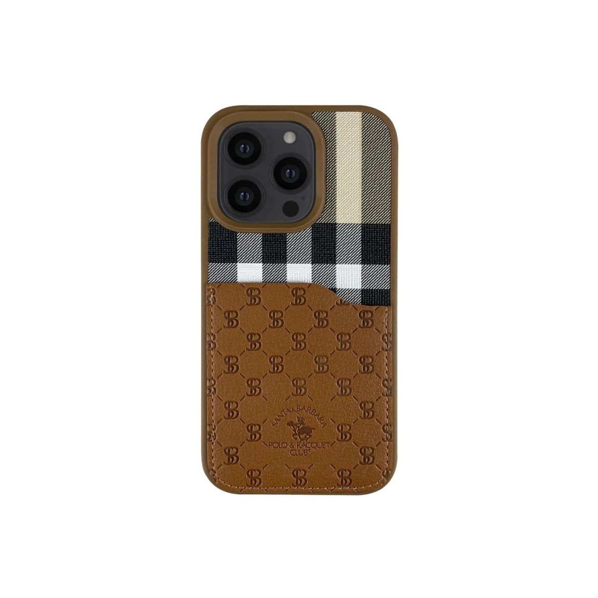 Santa Barbara Polo Racquet Club Apple iPhone 13 Pro Plaid Kartvizitli Kapak - Kahverengi