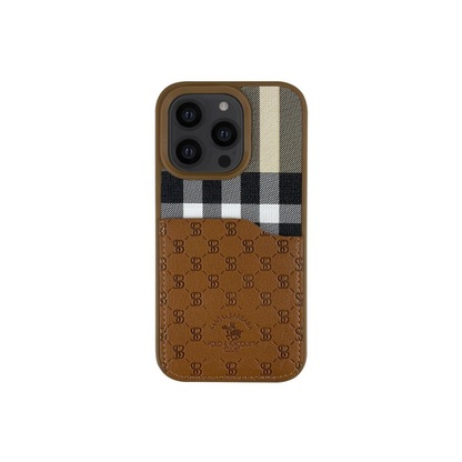 Santa Barbara Polo Racquet Club Apple iPhone 13 Pro Plaid Kartvizitli Kapak - Kahverengi