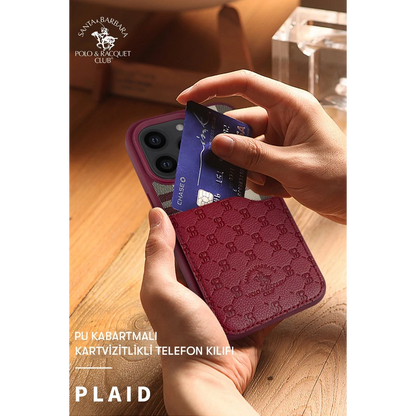Santa Barbara Polo Racquet Club Apple iPhone 13 Pro Plaid Kartvizitli Kapak - Kırmızı