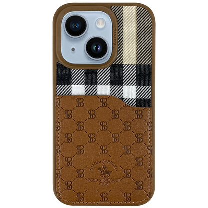 Santa Barbara Polo Racquet Club Apple iPhone 14 Plaid Kartvizitli Kapak - Kahverengi