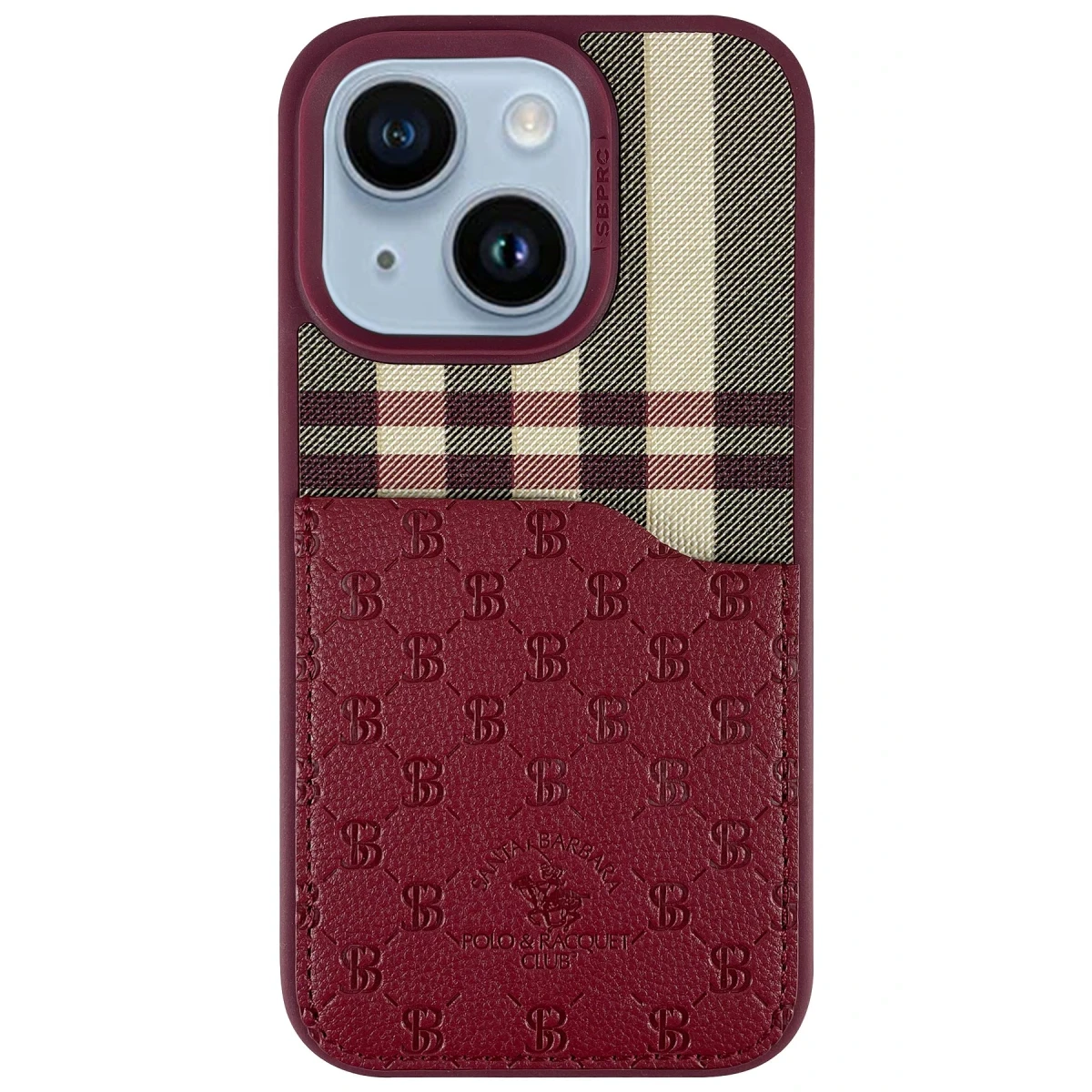 Santa Barbara Polo Racquet Club Apple iPhone 14 Plaid Kartvizitli Kapak - Kırmızı