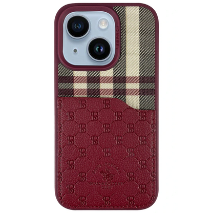 Santa Barbara Polo Racquet Club Apple iPhone 14 Plaid Kartvizitli Kapak - Kırmızı