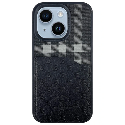 Santa Barbara Polo Racquet Club Apple iPhone 14 Plaid Kartvizitli Kapak - Siyah