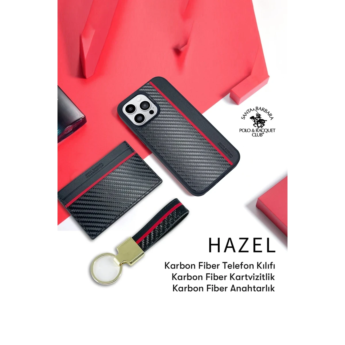 Santa Barbara Polo Racquet Club Apple iPhone 14 Pro Hazel Karbon Set Kapak - Siyah