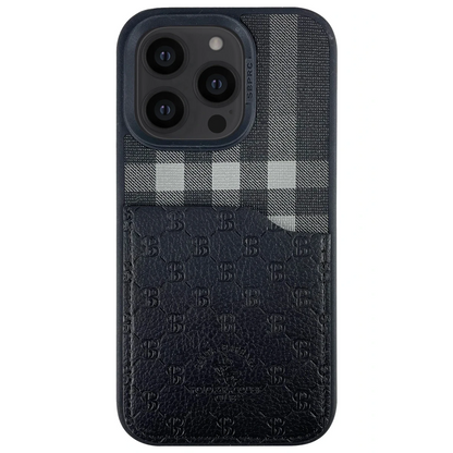 Santa Barbara Polo Racquet Club Apple iPhone 14 Pro Max Plaid Kartvizitli Kapak - Siyah