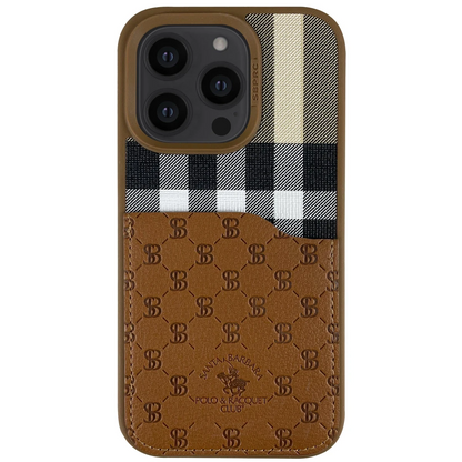 Santa Barbara Polo Racquet Club Apple iPhone 14 Pro Plaid Kartvizitli Kapak - Kahverengi