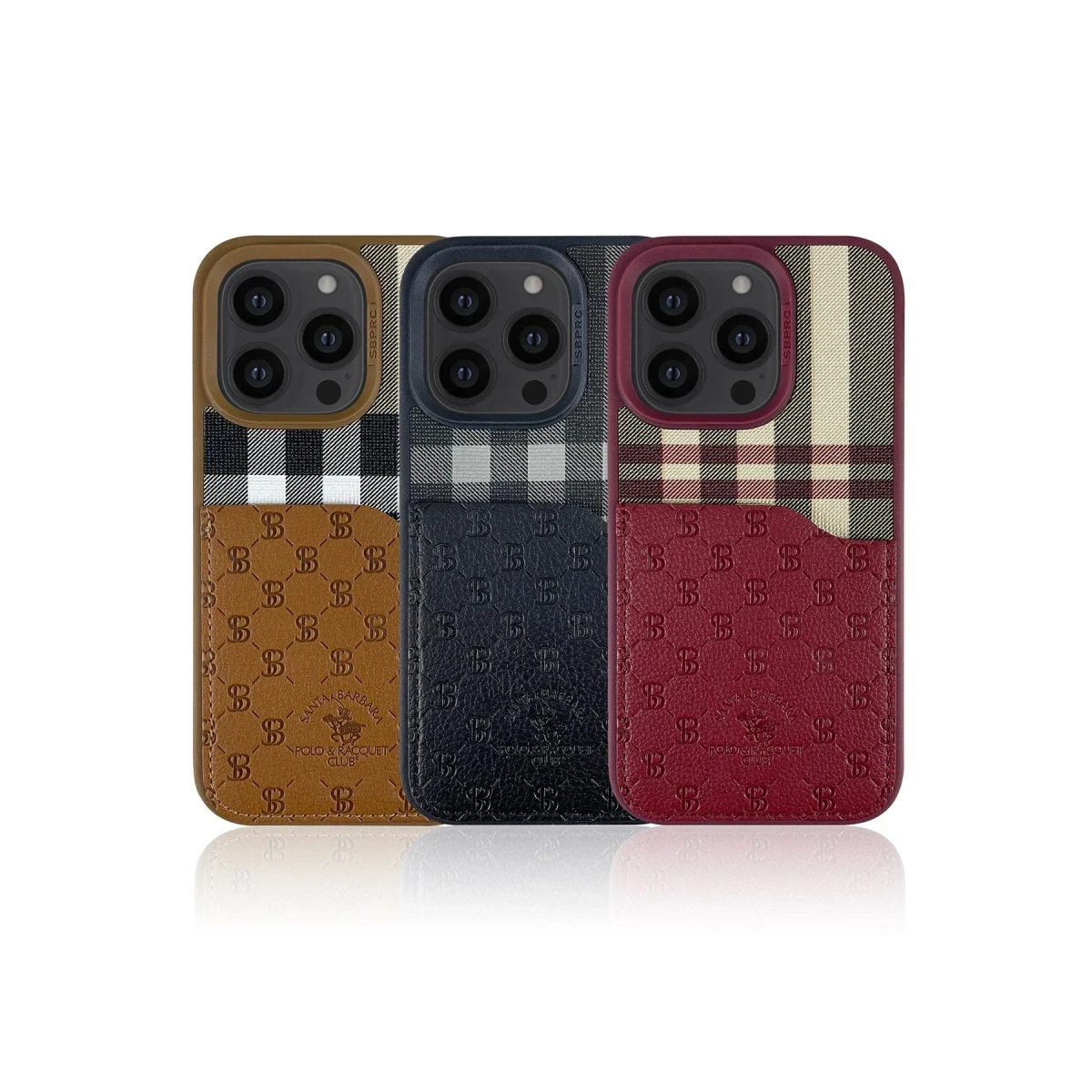 Santa Barbara Polo Racquet Club Apple iPhone 14 Pro Plaid Kartvizitli Kapak - Kırmızı