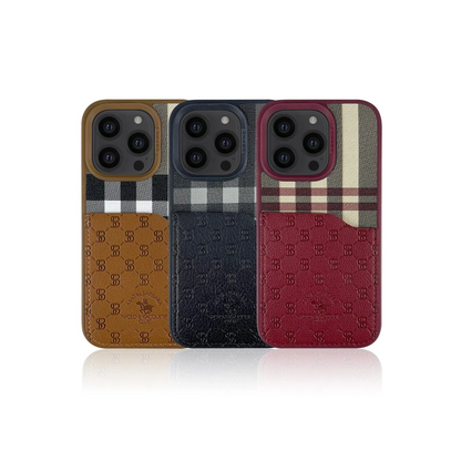 Santa Barbara Polo Racquet Club Apple iPhone 14 Pro Plaid Kartvizitli Kapak - Kırmızı