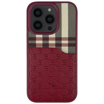Santa Barbara Polo Racquet Club Apple iPhone 14 Pro Plaid Kartvizitli Kapak - Kırmızı