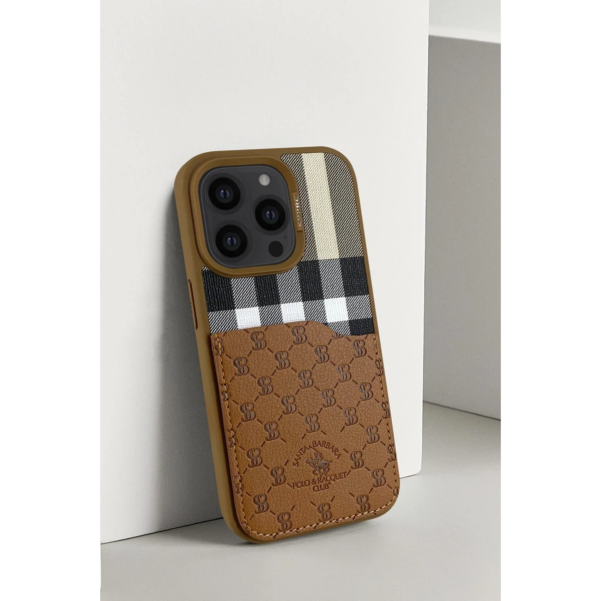 Santa Barbara Polo Racquet Club Apple iPhone 14 Pro Plaid Kartvizitli Kapak - Mor