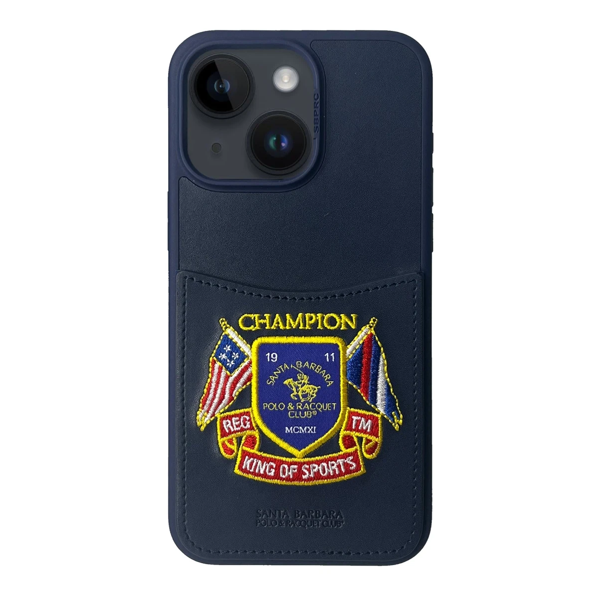Santa Barbara Polo Racquet Club Apple iPhone 15 Abner İçi Süet Nakış Desenli Kartvizitli Kılıf - Lacivert