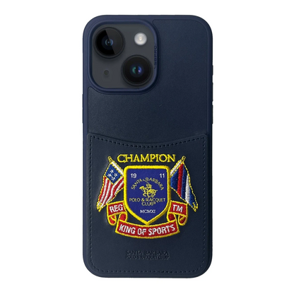 Santa Barbara Polo Racquet Club Apple iPhone 15 Abner İçi Süet Nakış Desenli Kartvizitli Kılıf - Lacivert