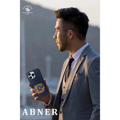 Santa Barbara Polo Racquet Club Apple iPhone 15 Abner İçi Süet Nakış Desenli Kartvizitli Kılıf - Siyah
