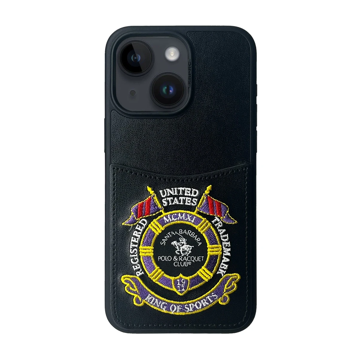 Santa Barbara Polo Racquet Club Apple iPhone 15 Abner İçi Süet Nakış Desenli Kartvizitli Kılıf - Siyah