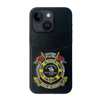 Santa Barbara Polo Racquet Club Apple iPhone 15 Abner İçi Süet Nakış Desenli Kartvizitli Kılıf - Siyah