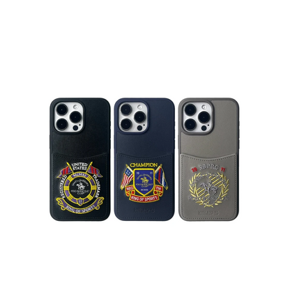 Santa Barbara Polo Racquet Club Apple iPhone 15 Abner İçi Süet Nakış Desenli Kartvizitli Kılıf - Titan Gri