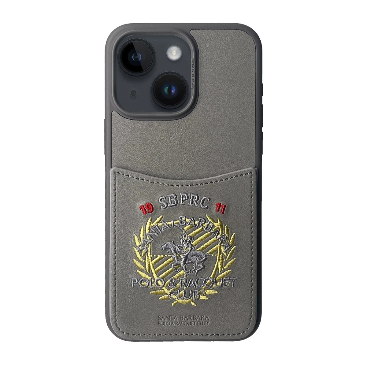 Santa Barbara Polo Racquet Club Apple iPhone 15 Abner İçi Süet Nakış Desenli Kartvizitli Kılıf - Titan Gri