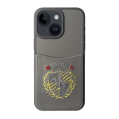 Santa Barbara Polo Racquet Club Apple iPhone 15 Abner İçi Süet Nakış Desenli Kartvizitli Kılıf - Titan Gri