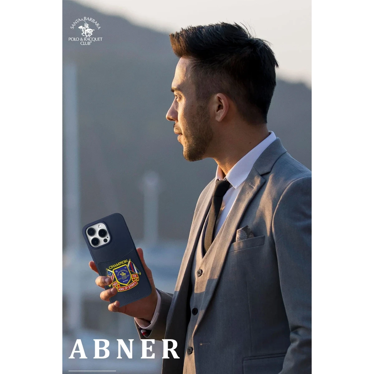 Santa Barbara Polo Racquet Club Apple iPhone 15 Pro Abner İçi Süet Nakış Desenli Kartvizitli Kılıf - Lacivert