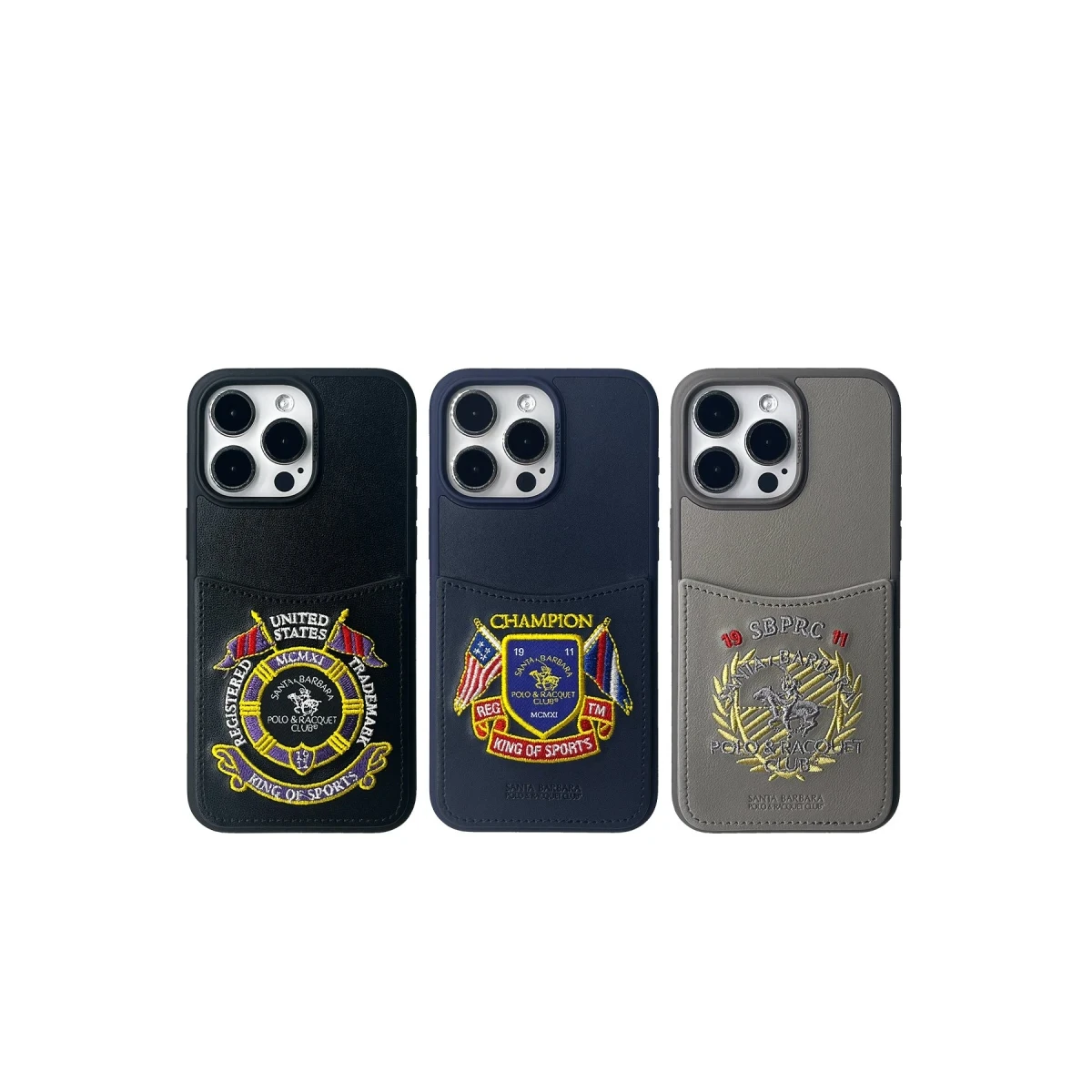 Santa Barbara Polo Racquet Club Apple iPhone 15 Pro Abner İçi Süet Nakış Desenli Kartvizitli Kılıf - Siyah