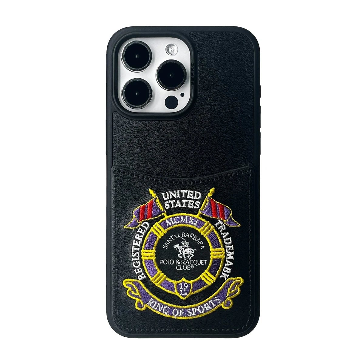 Santa Barbara Polo Racquet Club Apple iPhone 15 Pro Abner İçi Süet Nakış Desenli Kartvizitli Kılıf - Siyah