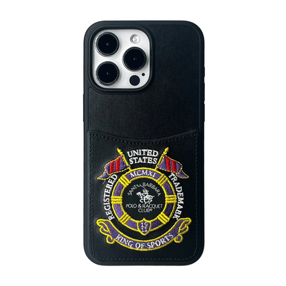 Santa Barbara Polo Racquet Club Apple iPhone 15 Pro Abner İçi Süet Nakış Desenli Kartvizitli Kılıf - Siyah
