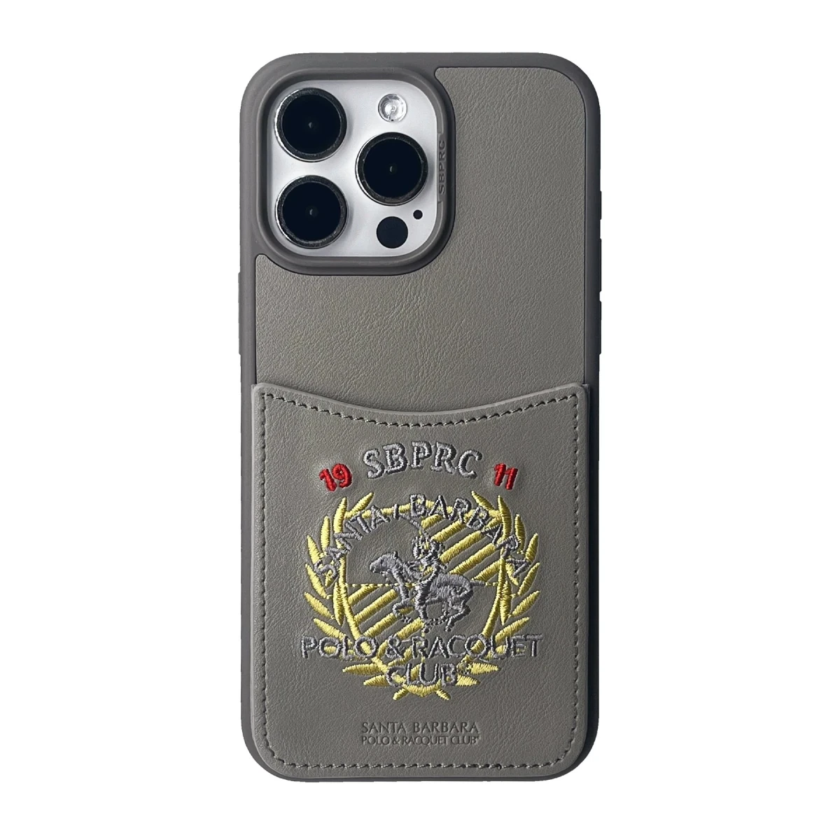 Santa Barbara Polo Racquet Club Apple iPhone 15 Pro Abner İçi Süet Nakış Desenli Kartvizitli Kılıf - Titan Gri