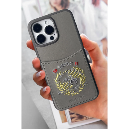 Santa Barbara Polo Racquet Club Apple iPhone 15 Pro Max Abner İçi Süet Nakış Desenli Kartvizitli Kılıf - Lacivert