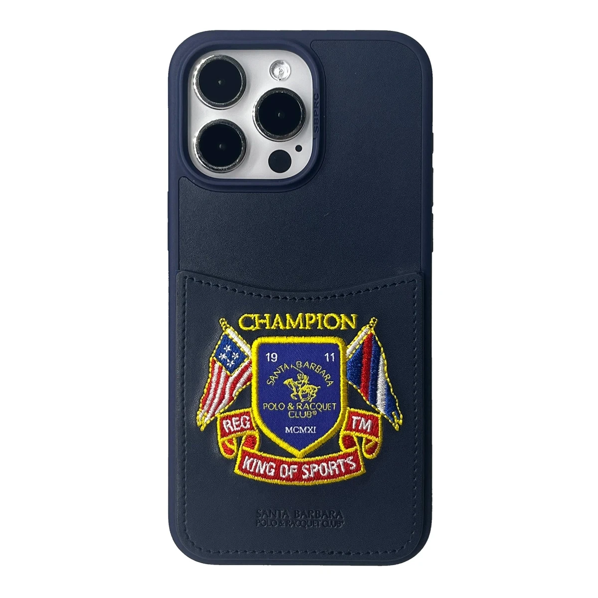 Santa Barbara Polo Racquet Club Apple iPhone 15 Pro Max Abner İçi Süet Nakış Desenli Kartvizitli Kılıf - Lacivert