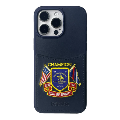 Santa Barbara Polo Racquet Club Apple iPhone 15 Pro Max Abner İçi Süet Nakış Desenli Kartvizitli Kılıf - Lacivert