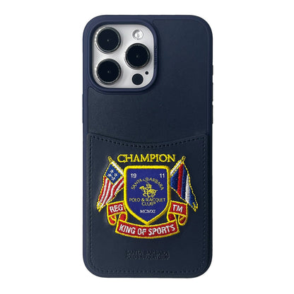 Santa Barbara Polo Racquet Club Apple iPhone 15 Pro Max Abner İçi Süet Nakış Desenli Kartvizitli Kılıf