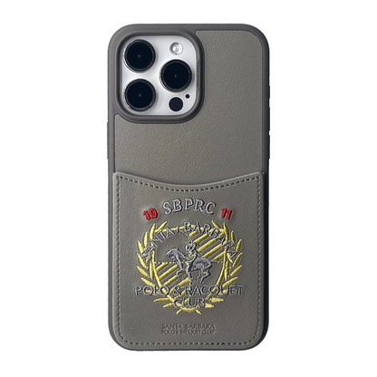 Santa Barbara Polo Racquet Club Apple iPhone 15 Pro Max Abner İçi Süet Nakış Desenli Kartvizitli Kılıf - Titan Gri