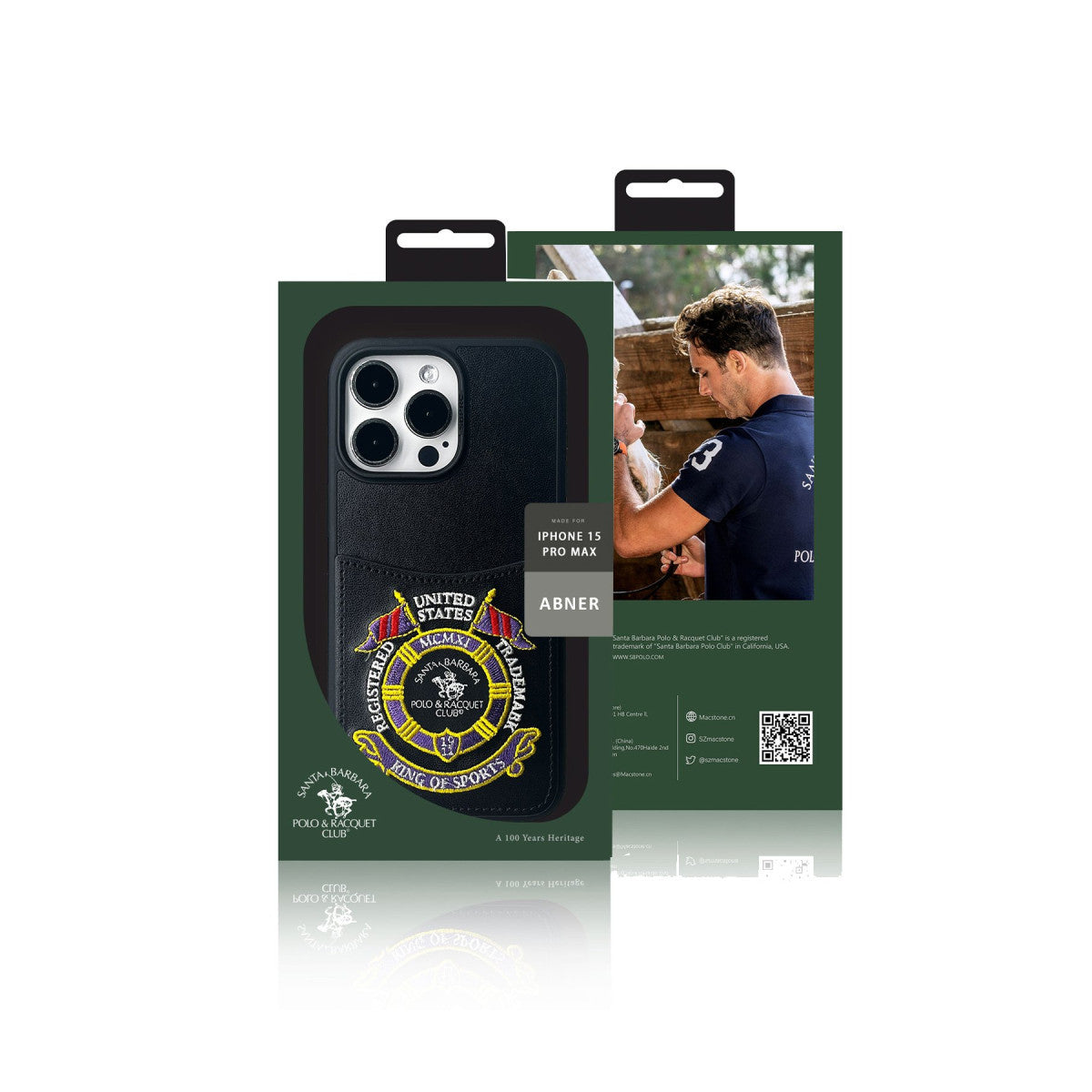 Santa Barbara Polo Racquet Club Apple iPhone 15 Pro Max Abner İçi Süet Nakış Desenli Kartvizitli Kılıf