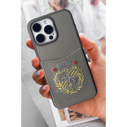 Santa Barbara Polo Racquet Club Apple iPhone 15 Pro Max Abner İçi Süet Nakış Desenli Kartvizitli Kılıf