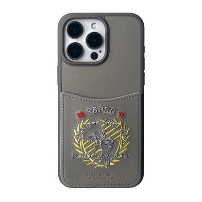 Santa Barbara Polo Racquet Club Apple iPhone 15 Pro Max Abner İçi Süet Nakış Desenli Kartvizitli Kılıf