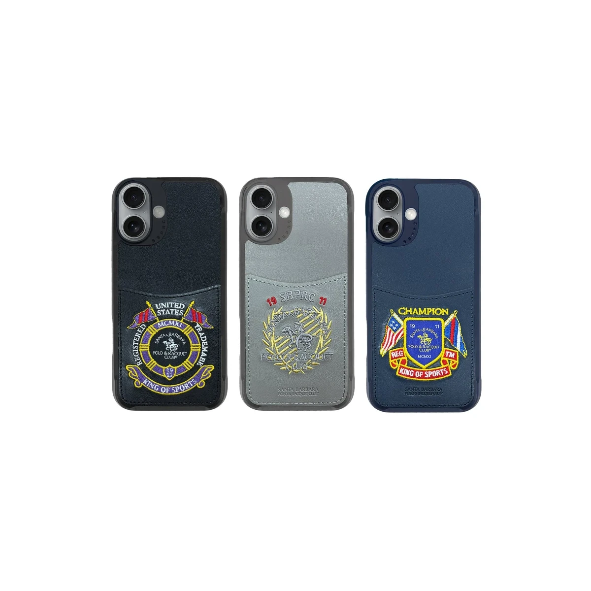 Santa Barbara Polo Racquet Club Apple iPhone 16 Abner İçi Süet Nakış Desenli Kartvizitli Kılıf - Lacivert