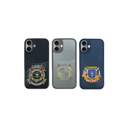 Santa Barbara Polo Racquet Club Apple iPhone 16 Abner İçi Süet Nakış Desenli Kartvizitli Kılıf - Lacivert