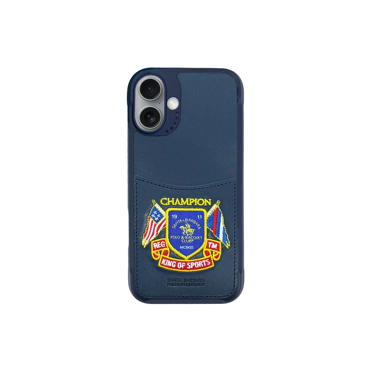 Santa Barbara Polo Racquet Club Apple iPhone 16 Abner İçi Süet Nakış Desenli Kartvizitli Kılıf - Lacivert