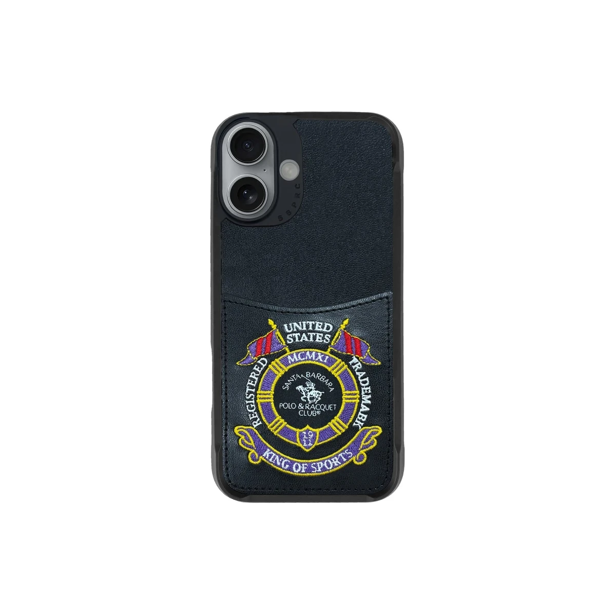 Santa Barbara Polo Racquet Club Apple iPhone 16 Abner İçi Süet Nakış Desenli Kartvizitli Kılıf - Siyah