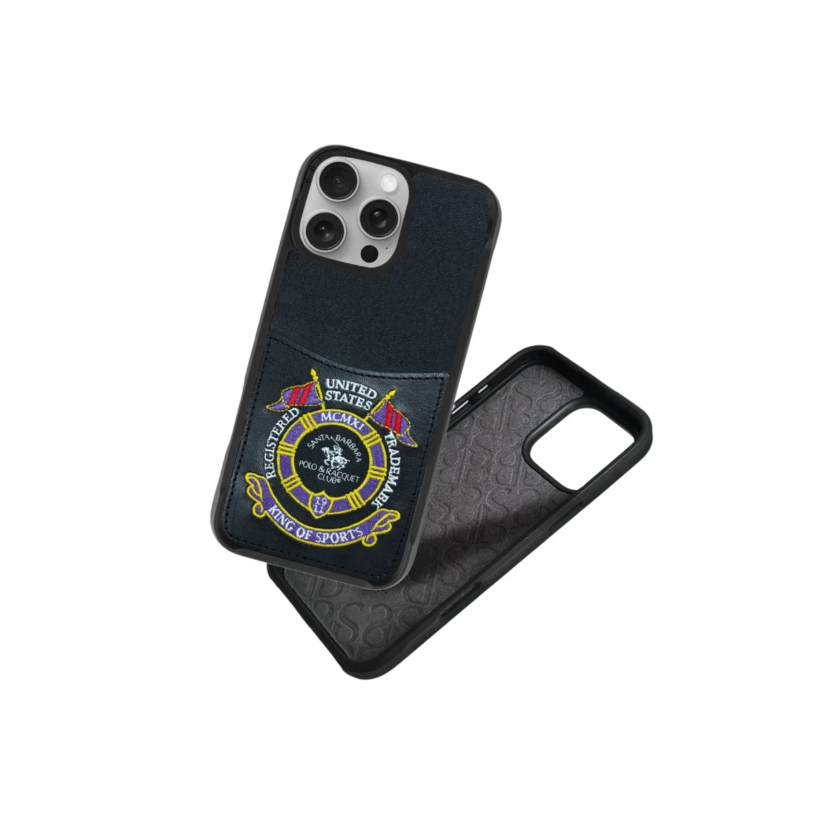 Santa Barbara Polo Racquet Club Apple iPhone 16 Abner İçi Süet Nakış Desenli Kartvizitli Kılıf - Siyah