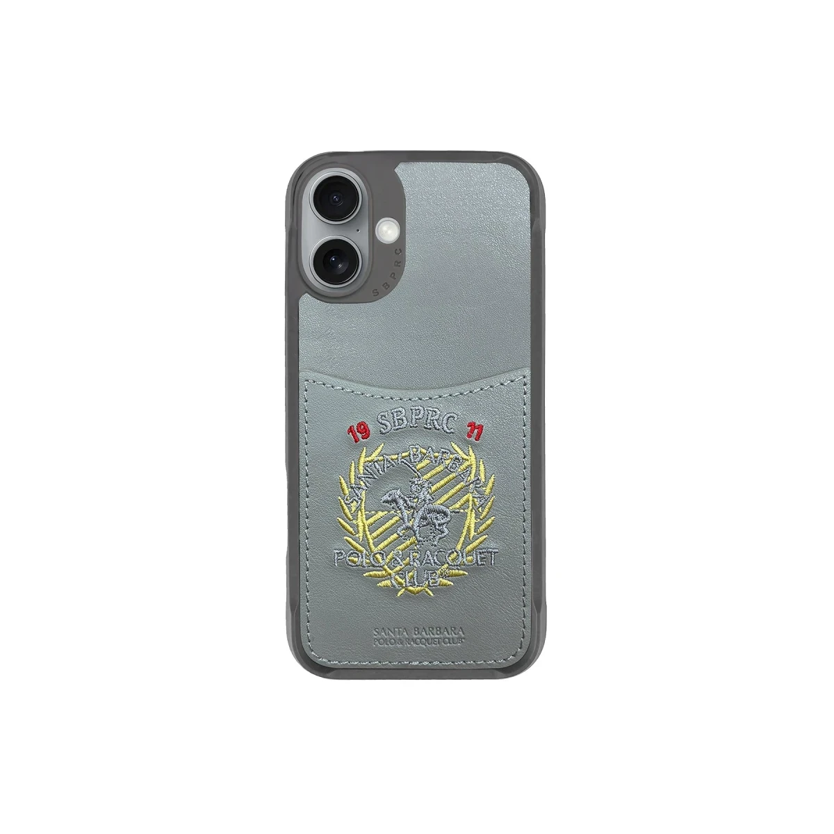 Santa Barbara Polo Racquet Club Apple iPhone 16 Abner İçi Süet Nakış Desenli Kartvizitli Kılıf - Titan Gri