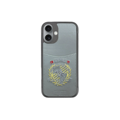 Santa Barbara Polo Racquet Club Apple iPhone 16 Abner İçi Süet Nakış Desenli Kartvizitli Kılıf - Titan Gri