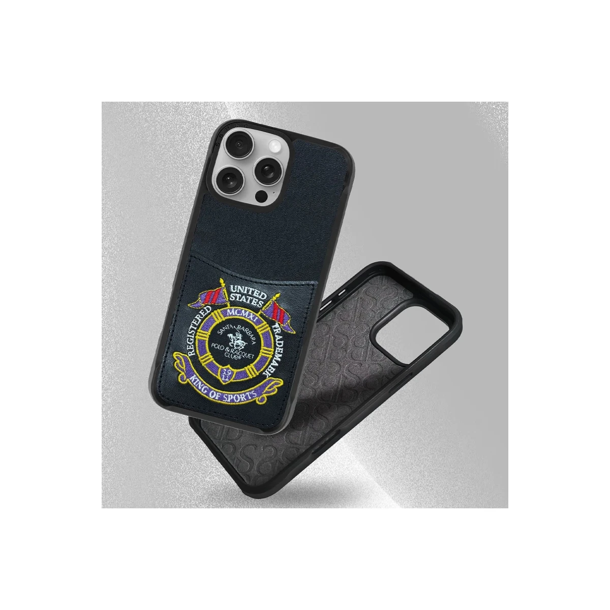 Santa Barbara Polo Racquet Club Apple iPhone 16 Pro Abner İçi Süet Nakış Desenli Kartvizitli Kılıf - Lacivert